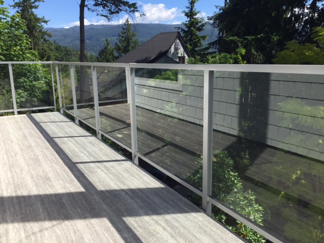 Silver aluminum and glass railing north vancouver